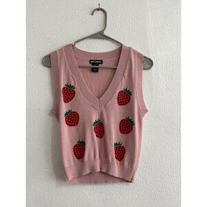 Hot Topic Women’s Strawberry Sweater Vest Pink Kawaii Lolita Preppy Small